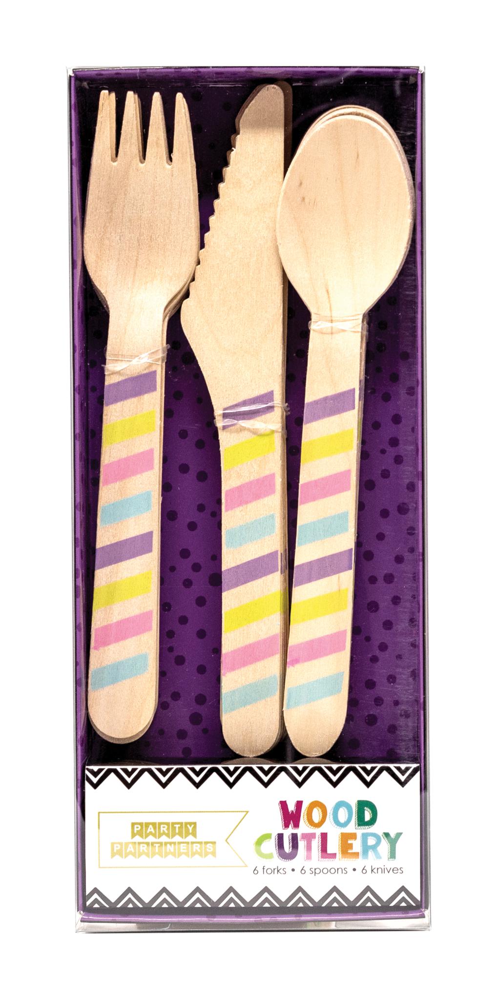 Pastel Stripe Wooden Cutlery