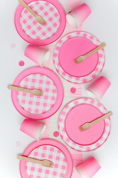 Oh Happy Day Neon Rose Gingham Plates (Large)